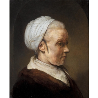 STUDY OF AN ELDERLY WOMAN IN A WHITE CAP - Rembrandt van Rijn