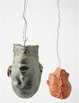 Hanging Heads # 1, Blue Andrew, Mouth Open / Red Julie with Cap - Bruce Nauman