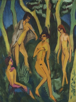 VIER AKTE UNTER BÄUMEN (FOUR NUDES UNDER TREES) - Ernst Ludwig Kirchner