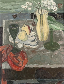 Still Life with a Red Cloth - Sir William George Gillies