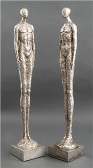 After Giacometti Silvered Ceramic Sculptures, Pair - Alberto Giacometti