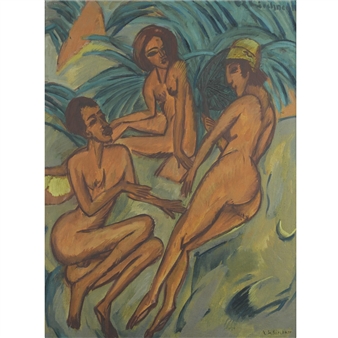 GRUPPE BADENDER AM STRAND (GROUP OF BATHERS ON THE BEACH) - Ernst Ludwig Kirchner