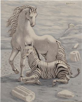 Cavallo e zebra in riva al mare (Horse and Zebra by the Sea) - Giorgio de Chirico