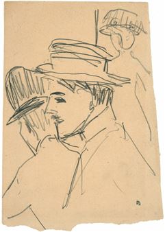 Kleine Straßenszene. Bleistift auf chamoisfarbenem Papier. Um 1908/09. 17 x 12 cm. Unter Glas gerahmt - Ernst Ludwig Kirchner