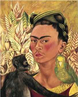 Self-Portrait with Monkey and Parrot - Frida Kahlo