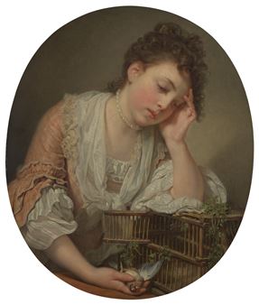Une jeune fille qui pleure la mort de son oiseau (A girl weeping over her dead bird - Jean-Baptiste Greuze