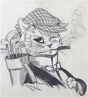 Comical study of a cat smoking - Louis Wain